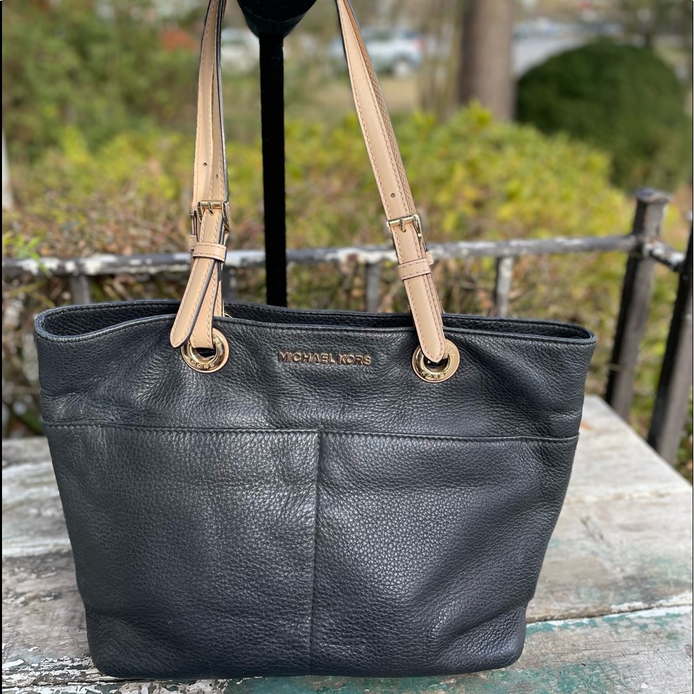 Michael Kors black leather tote bag